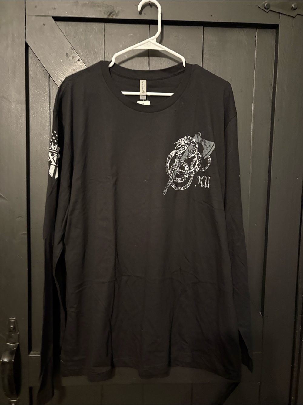 Next Level Apparel Black Long Sleeve Tee with Snake & Axe Graphic
